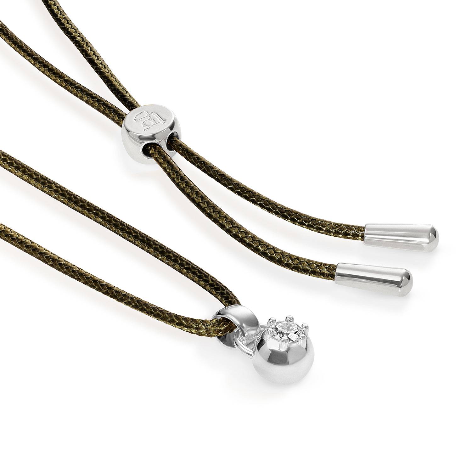 No. 2 Round 0.25CT Diamond Necklace in Silver on an Adjustable Olive Green Cord-4 product photo