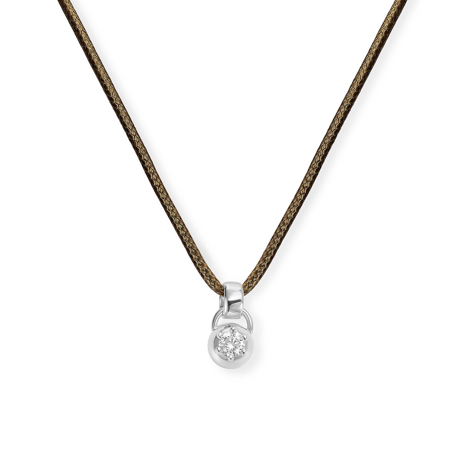 No. 2 Round 0.25CT Diamond Necklace in Silver on an Adjustable Olive Green Cord-3 product photo