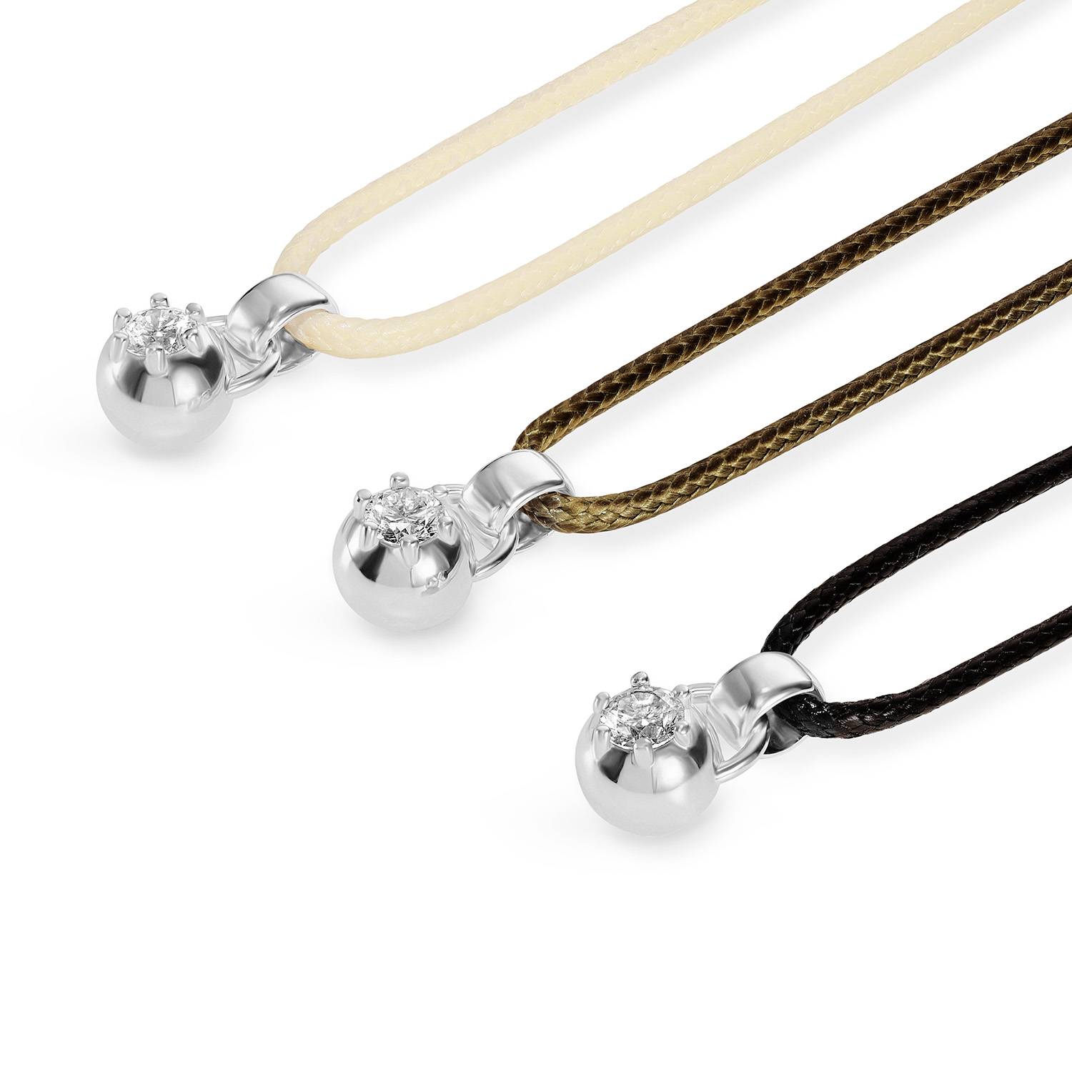 No. 2 Round 0.25CT Diamond Necklace in Silver on an Adjustable Olive Green Cord-5 product photo