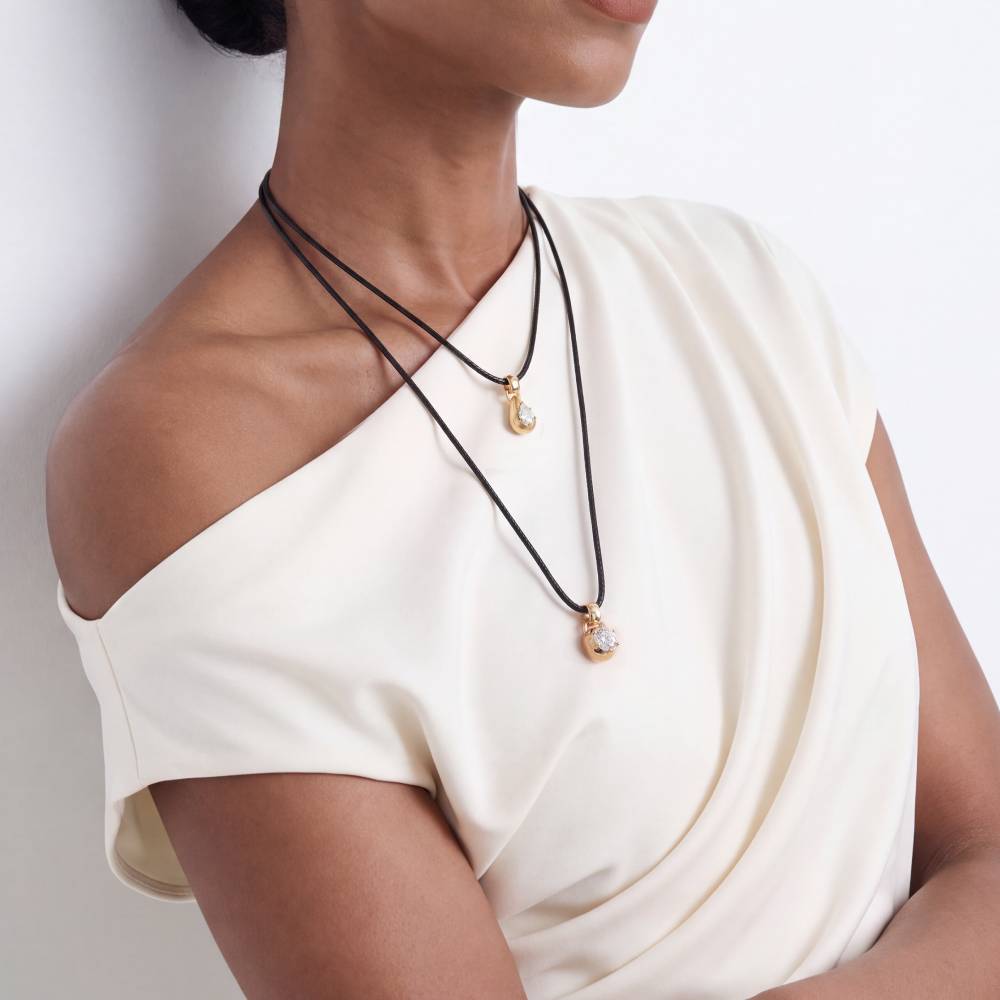 No. 2 Round 1.0CT Diamond Necklace in Gold on an Adjustable Black Cord-2 product photo