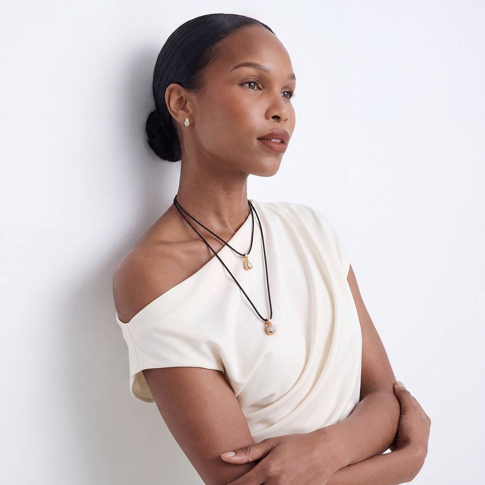 No. 2 Round 1.0CT Diamond Necklace in Gold on an Adjustable Black Cord-1 product photo