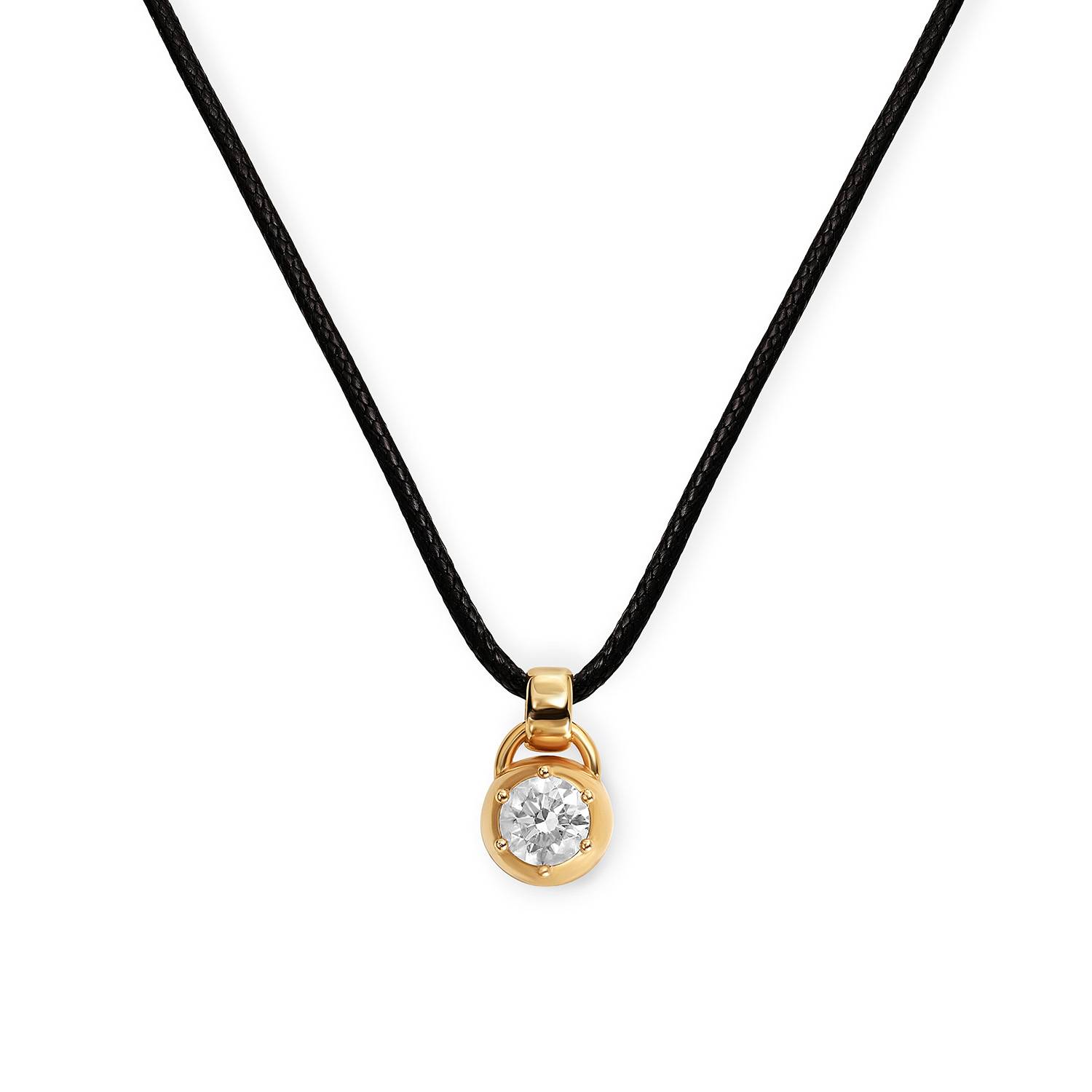 No. 2 Round 1.0CT Diamond Necklace in Gold on an Adjustable Black Cord-3 product photo
