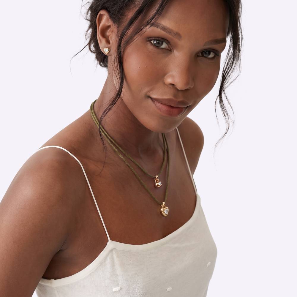 No. 2 Round 1.0CT Diamond Necklace in Gold on an Adjustable Olive Green Cord-1 product photo