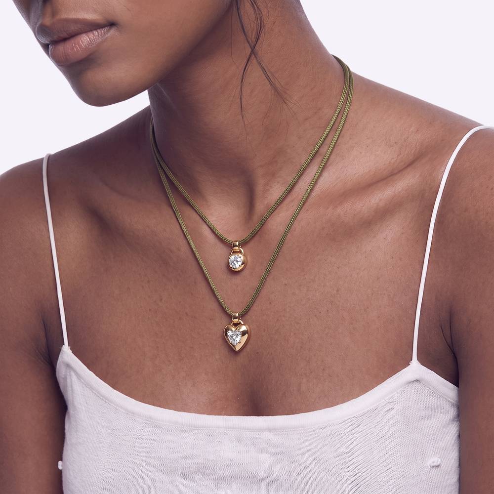 No. 2 Round 1.0CT Diamond Necklace in Gold on an Adjustable Olive Green Cord-2 product photo