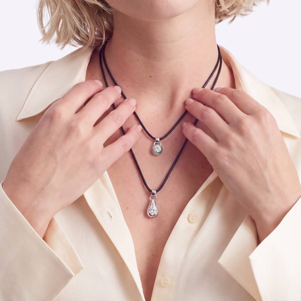 No. 2 Round 1.0CT Diamond Necklace in Silver on an Adjustable Black Cord-2 product photo