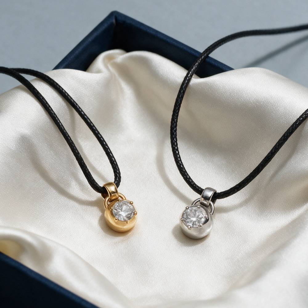 No. 2 Round 1.0CT Diamond Necklace in Silver on an Adjustable Black Cord-2 product photo