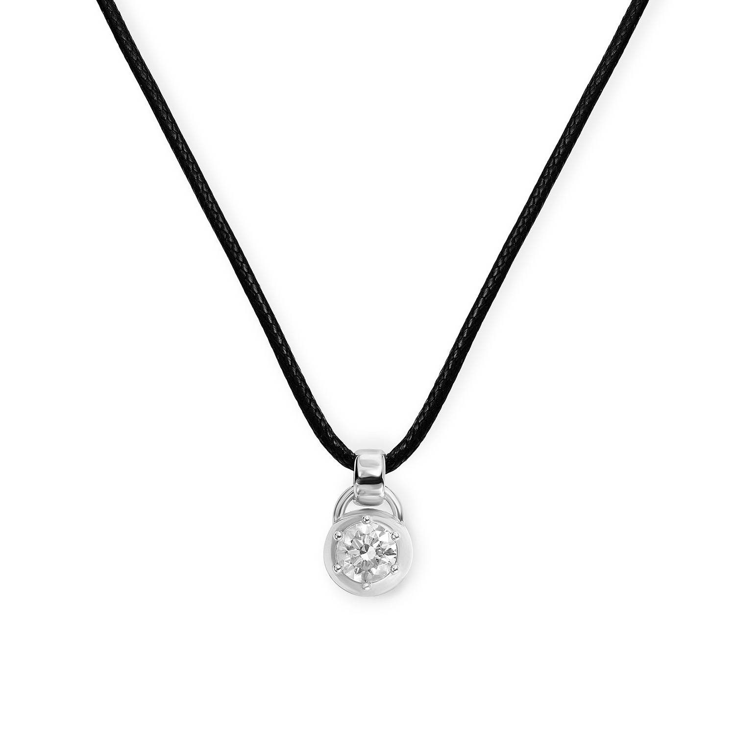No. 2 Round 1.0CT Diamond Necklace in Silver on an Adjustable Black Cord-3 product photo