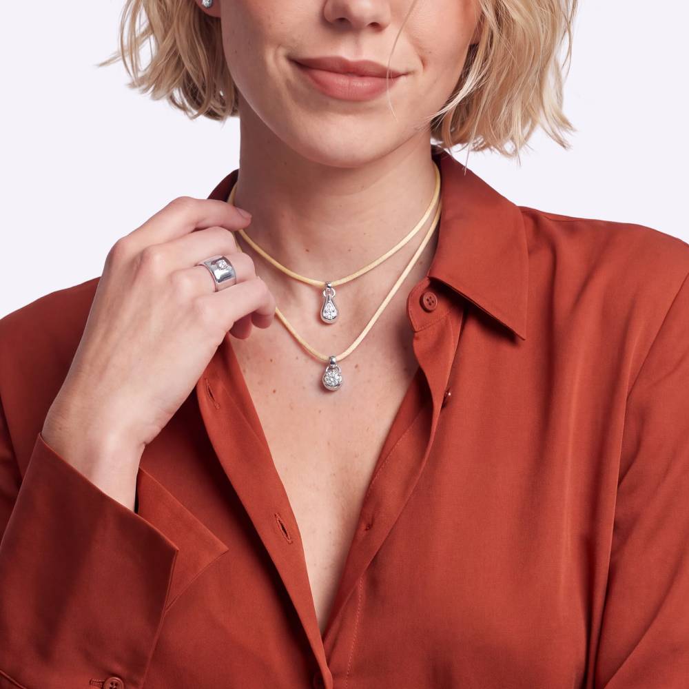 No. 2 Round 1.0CT Diamond Necklace in Silver on an Adjustable Butter Yellow Cord-2 product photo