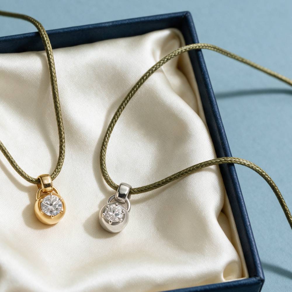 No. 2 Round 1.0CT Diamond Necklace in Silver on an Adjustable Olive Green Cord-3 product photo