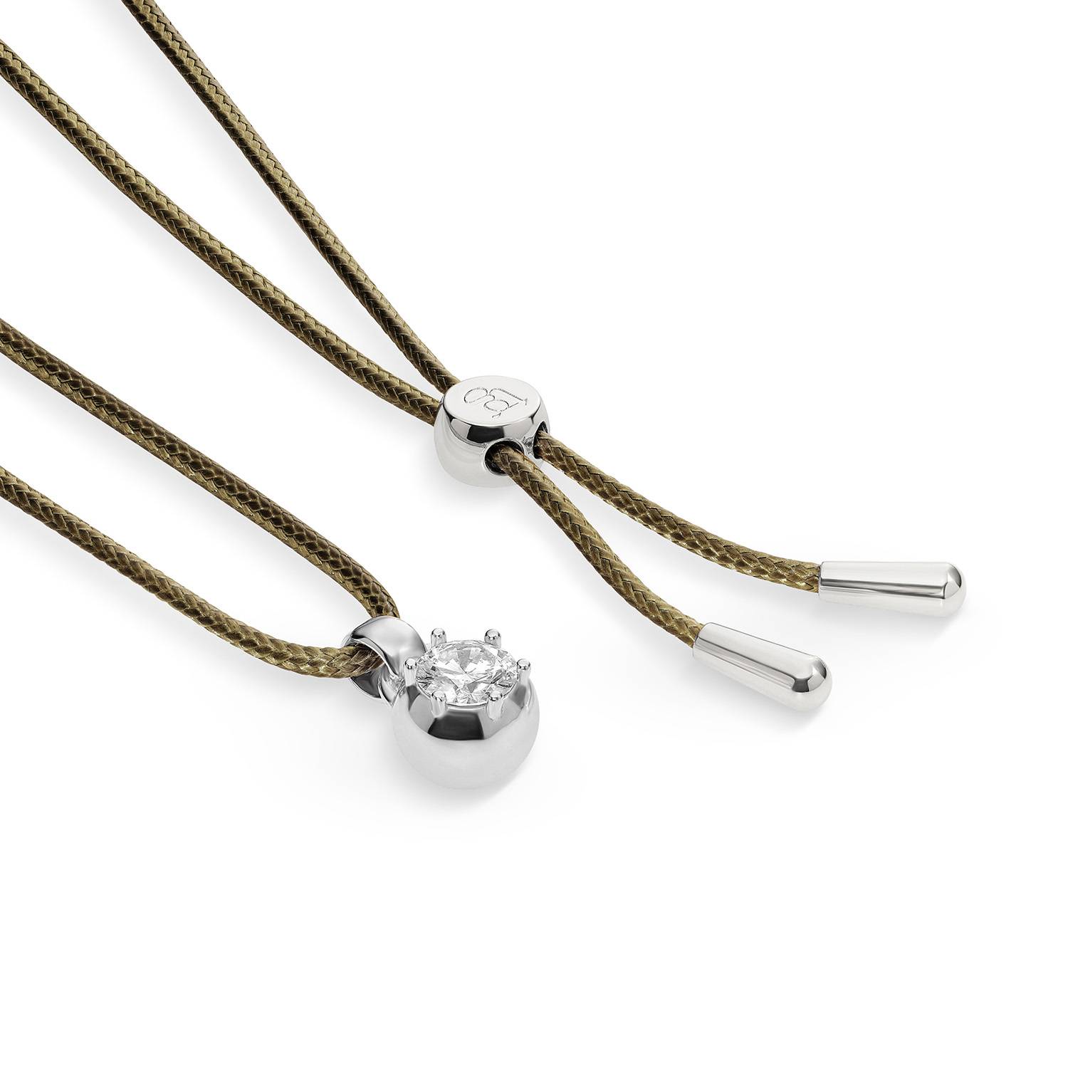 No. 2 Round 1.0CT Diamond Necklace in Silver on an Adjustable Olive Green Cord-5 product photo