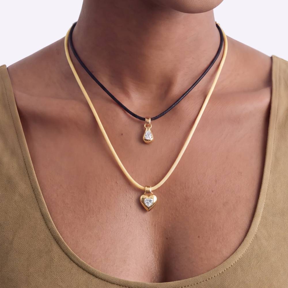 No. 3 Pear 0.25CT Diamond Necklace in Gold on an Adjustable Black Cord-2 product photo