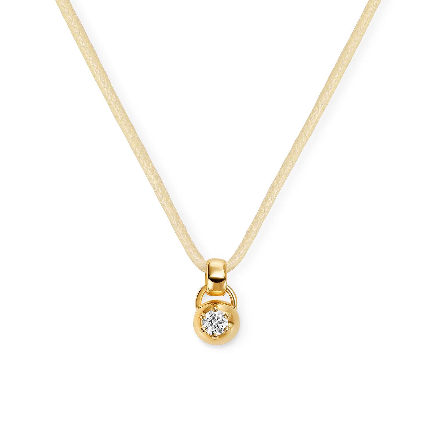 No. 2 Round 0.25CT Diamond Necklace in Gold on an Adjustable Butter Yellow Cord-3 product photo