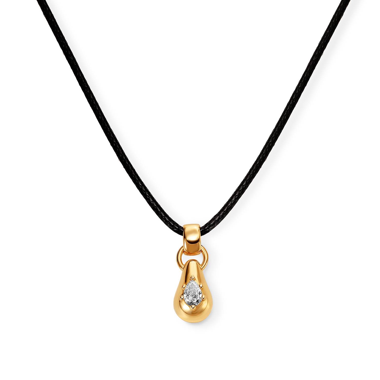 No. 3 Pear 0.25CT Diamond Necklace in Gold on an Adjustable Black Cord-4 product photo