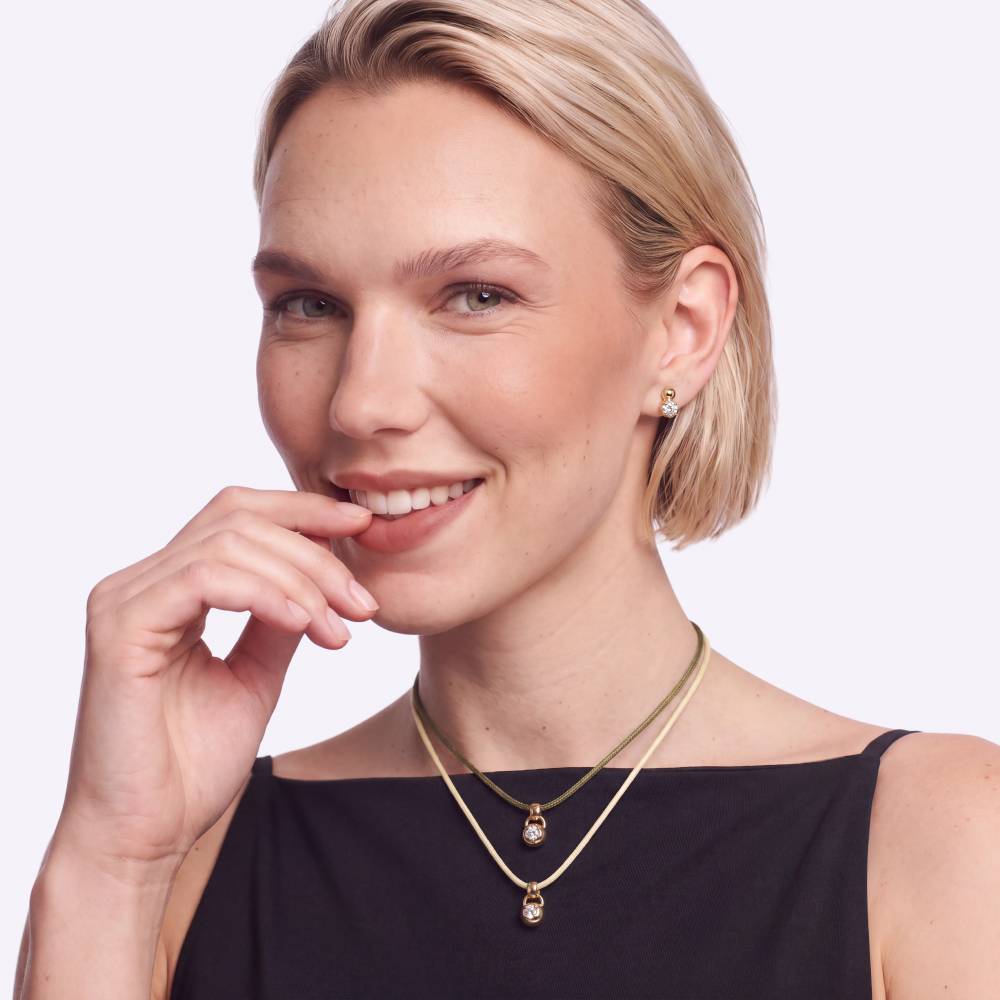 No. 2 Round 0.25CT Diamond Necklace in Gold on an Adjustable Butter Yellow Cord-1 product photo