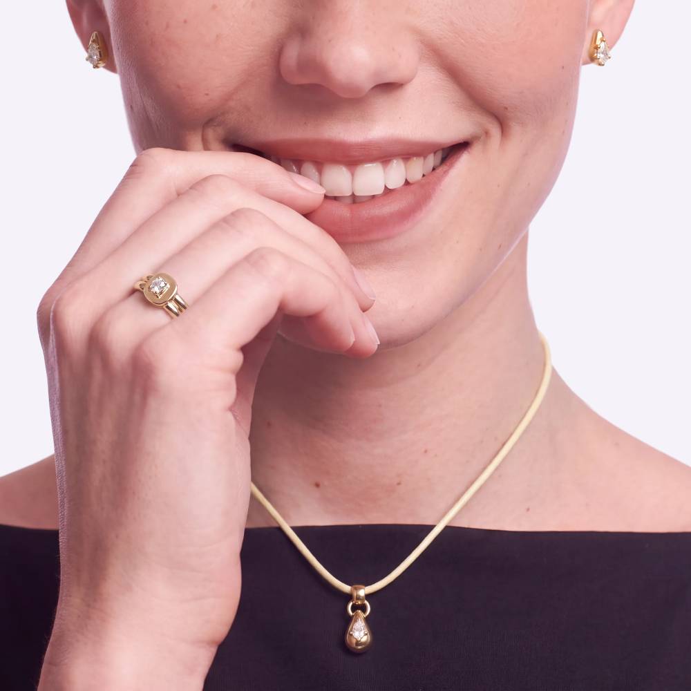 No. 3 Pear 0.30CT Diamond Necklace in Gold on an Adjustable Butter Yellow Cord-2 product photo