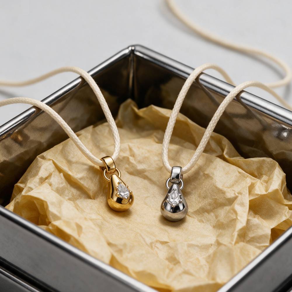 No. 3 Pear 0.25CT Diamond Necklace in Gold on an Adjustable Butter Yellow Cord-2 product photo