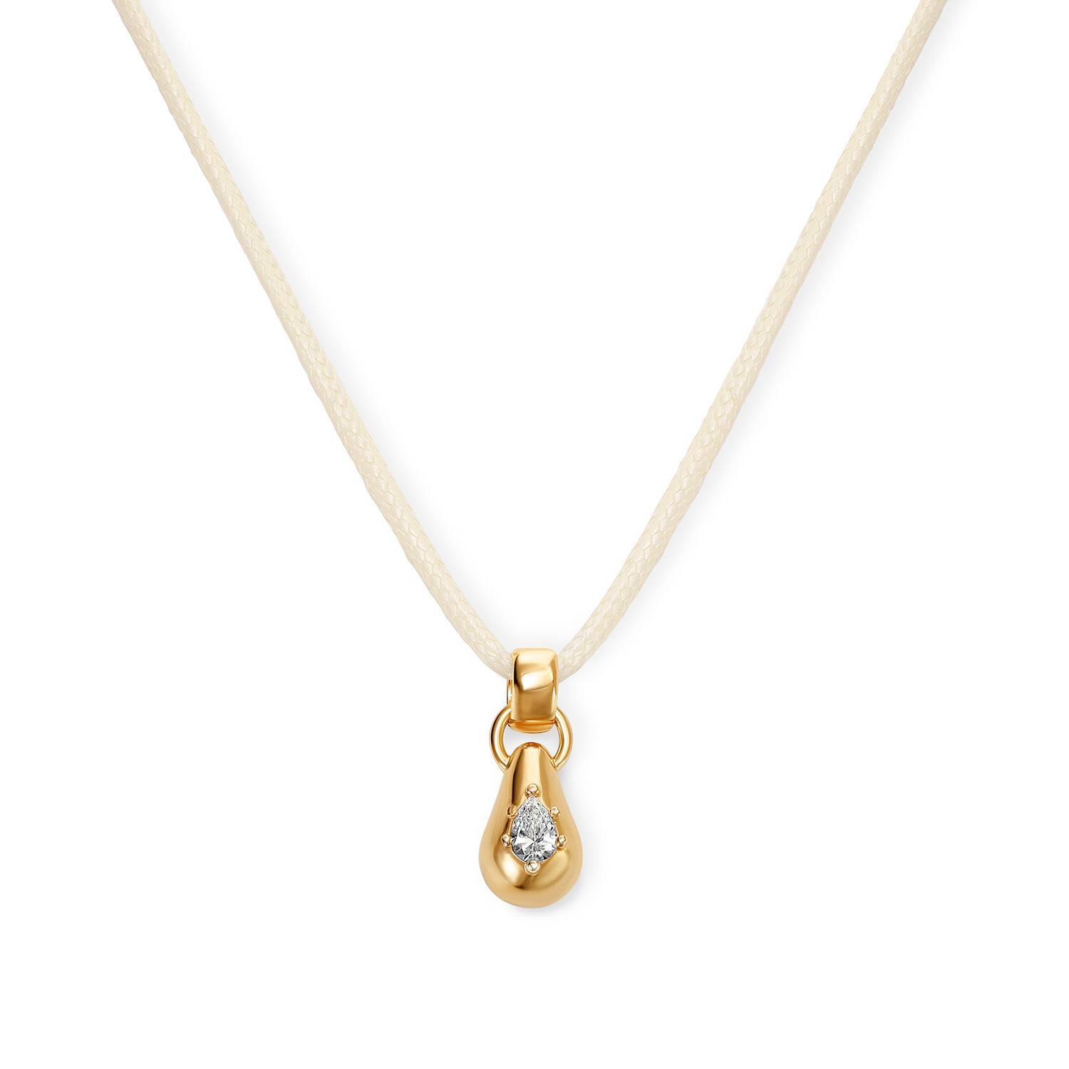 No. 3 Pear 0.25CT Diamond Necklace in Gold on an Adjustable Butter Yellow Cord-3 product photo
