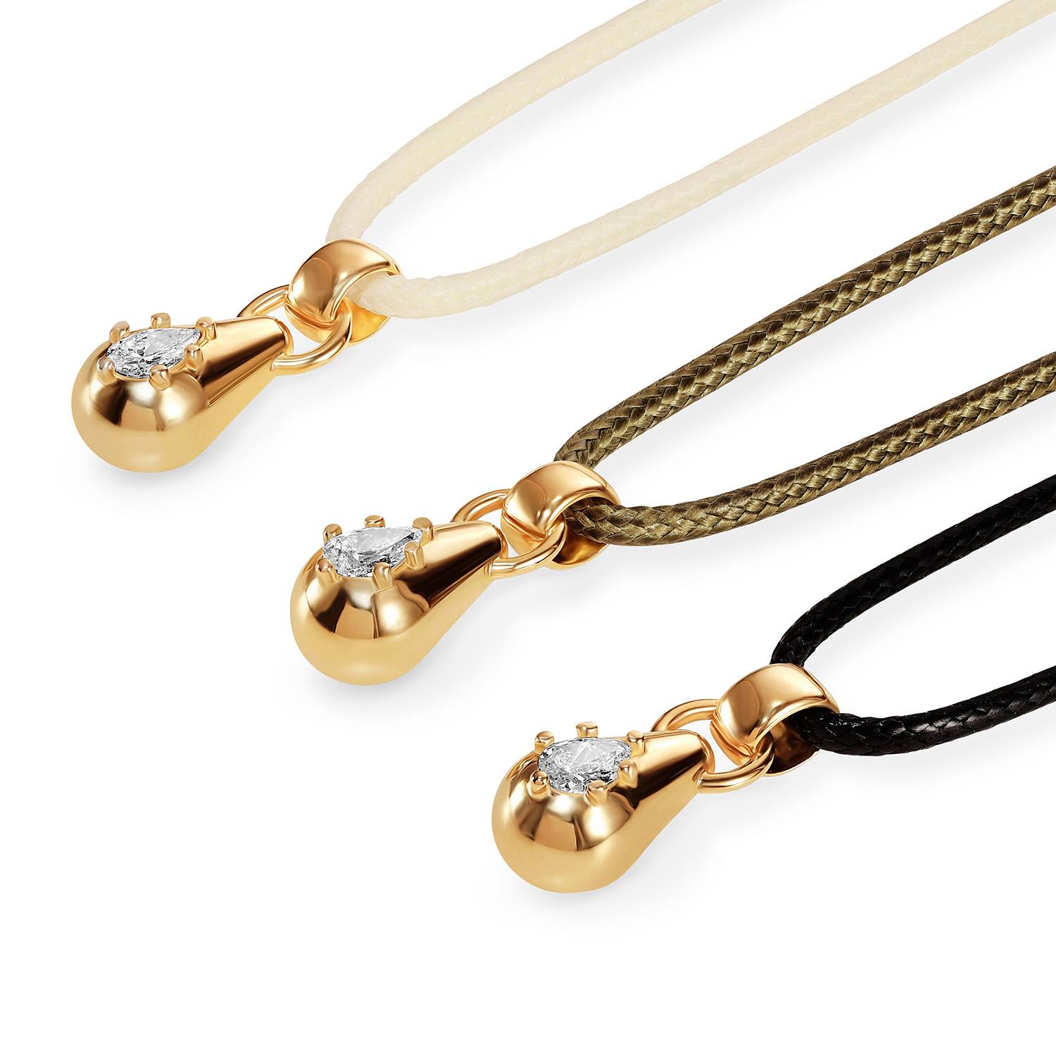 No. 3 Pear 0.25CT Diamond Necklace in Gold on an Adjustable Butter Yellow Cord-5 product photo