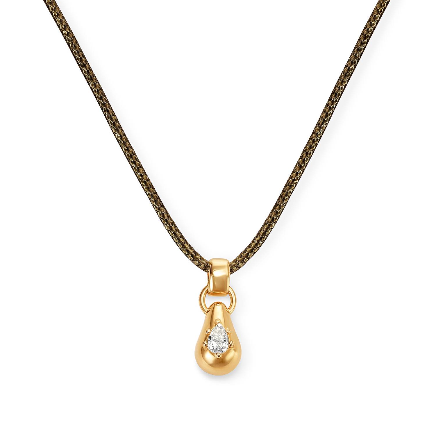 No. 3 Pear 0.25CT Diamond Necklace in Gold on an Adjustable Olive Green Cord-3 product photo