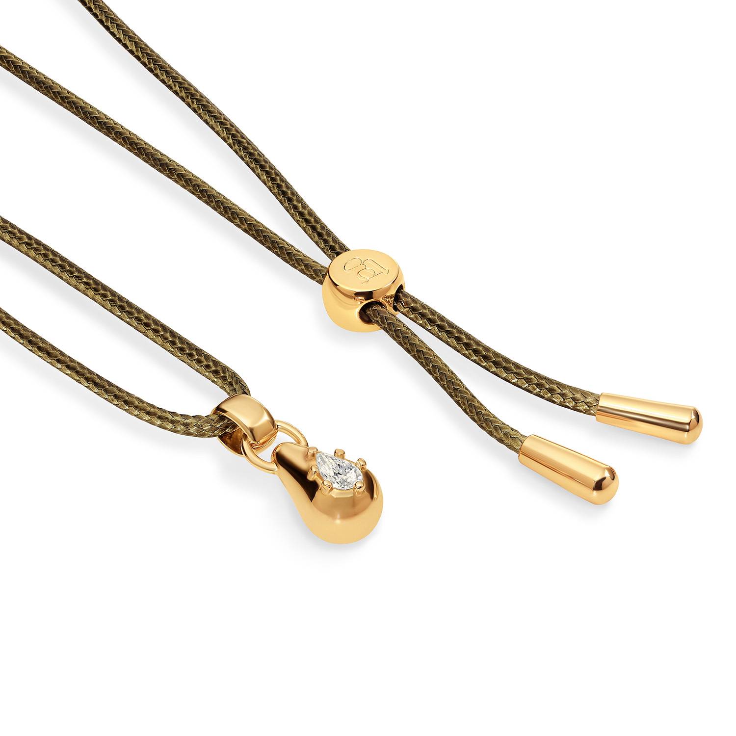 No. 3 Pear 0.25CT Diamond Necklace in Gold on an Adjustable Olive Green Cord-4 product photo