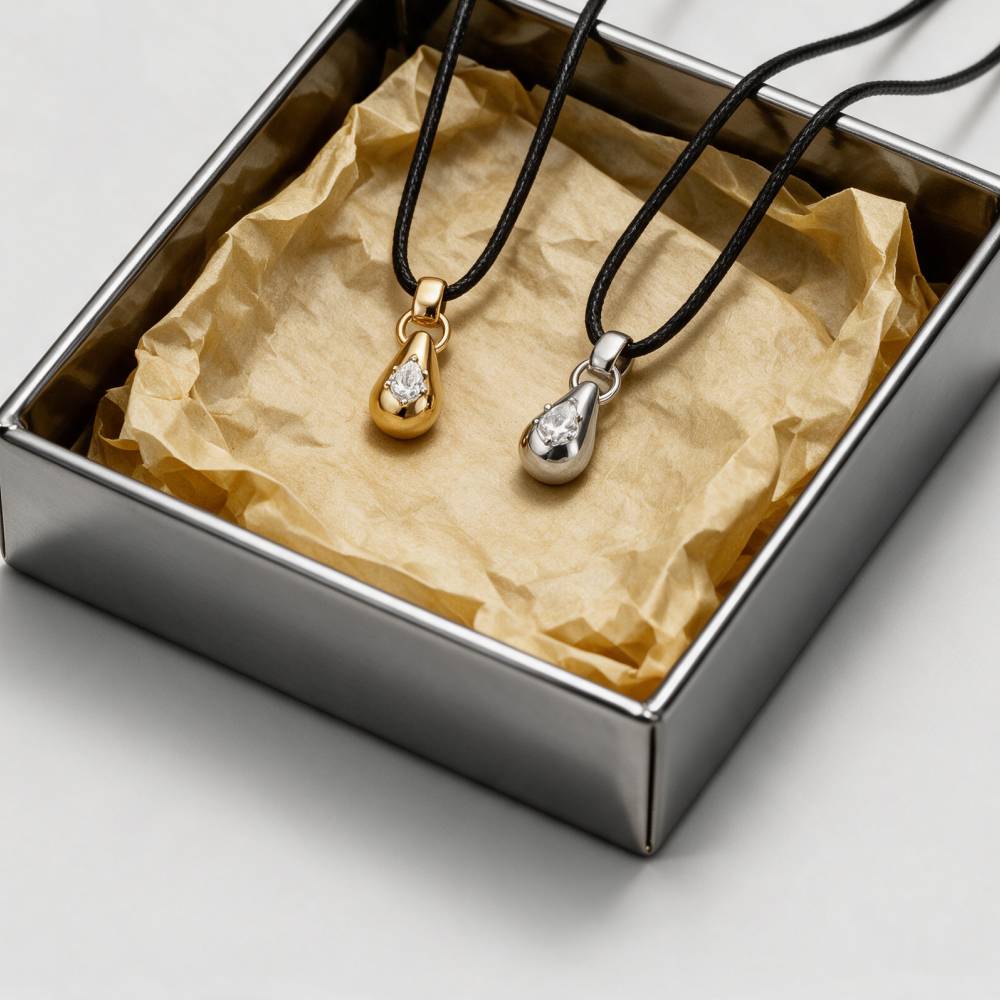 No. 3 Pear 0.25CT Diamond Necklace in Silver on an Adjustable Black Cord-2 product photo
