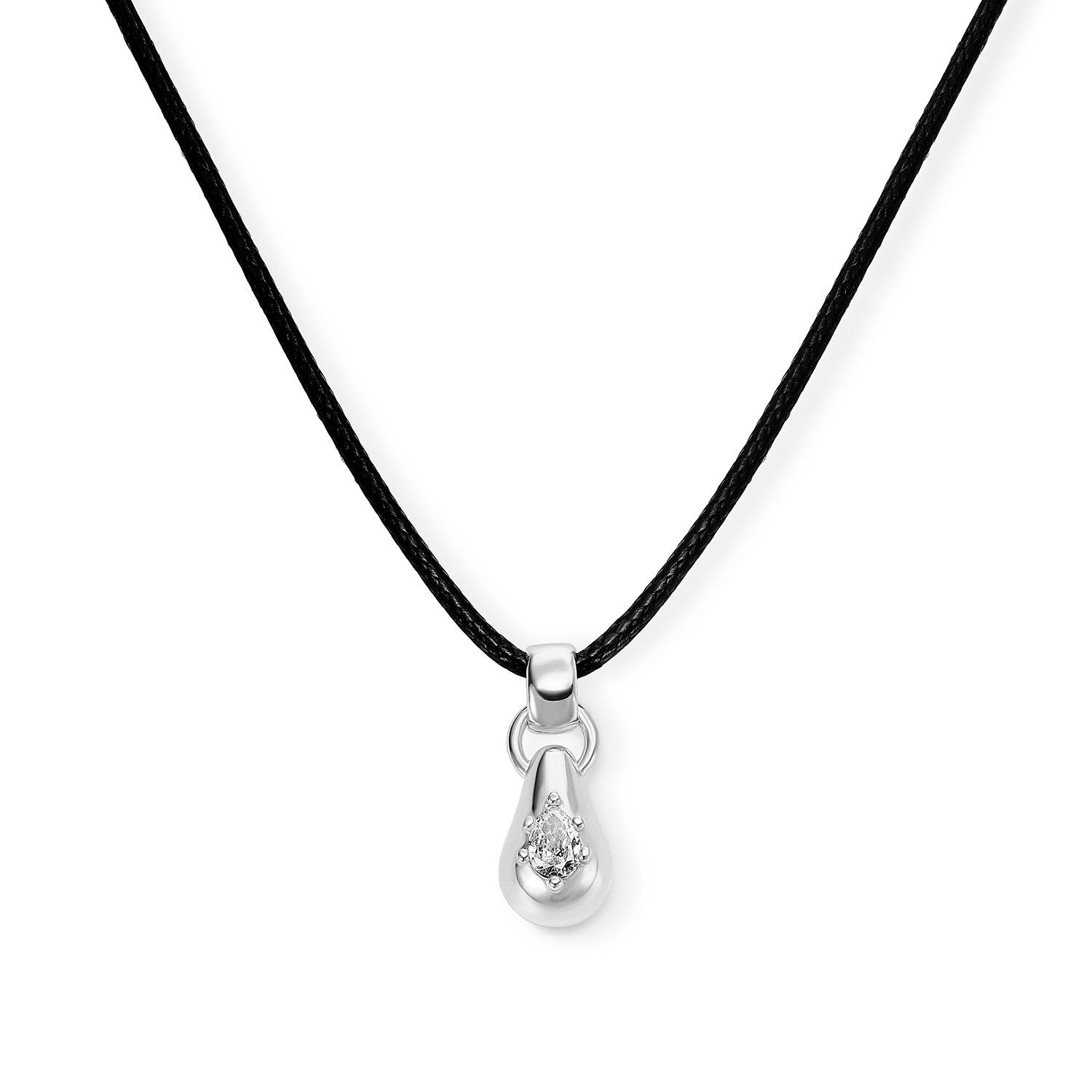 No. 3 Pear 0.25CT Diamond Necklace in Silver on an Adjustable Black Cord-3 product photo