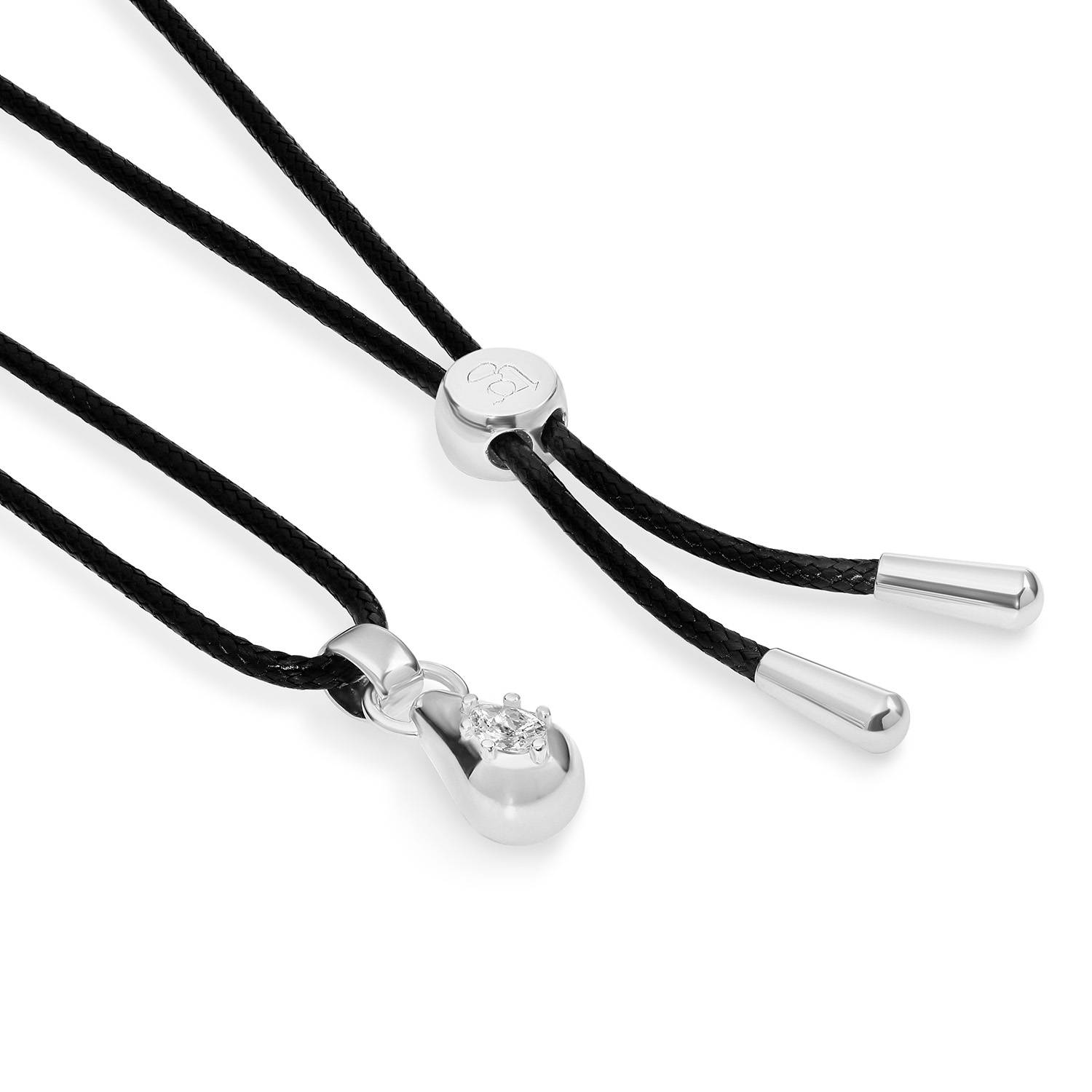 No. 3 Pear 0.25CT Diamond Necklace in Silver on an Adjustable Black Cord-4 product photo