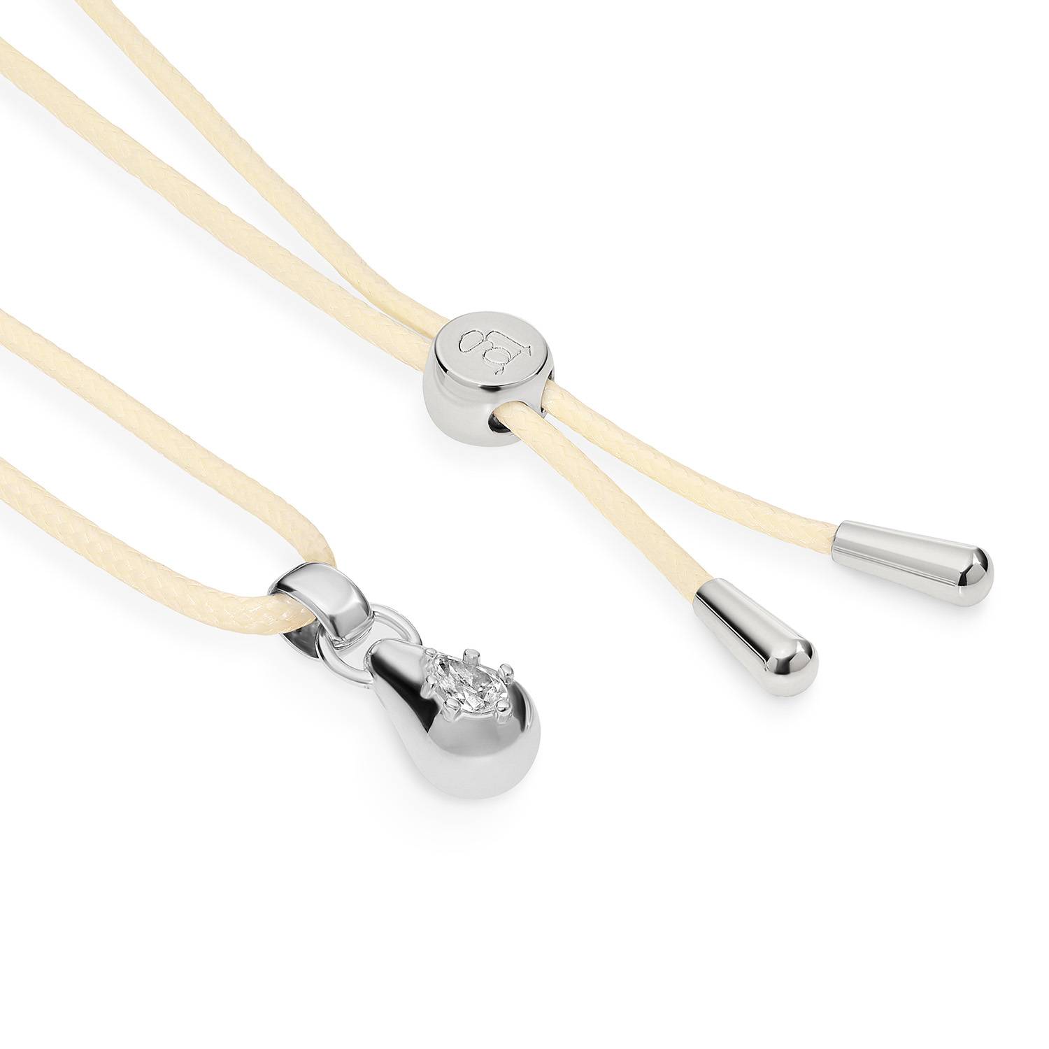 No. 3 Pear 0.25CT Diamond Necklace in Silver on an Adjustable Butter Yellow Cord-5 product photo