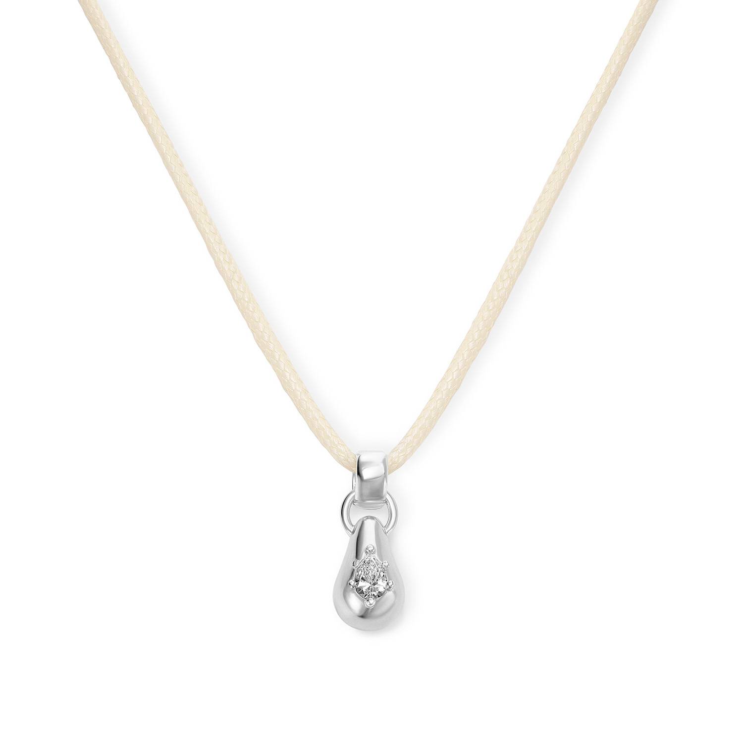 No. 3 Pear 0.25CT Diamond Necklace in Silver on an Adjustable Butter Yellow Cord-4 product photo