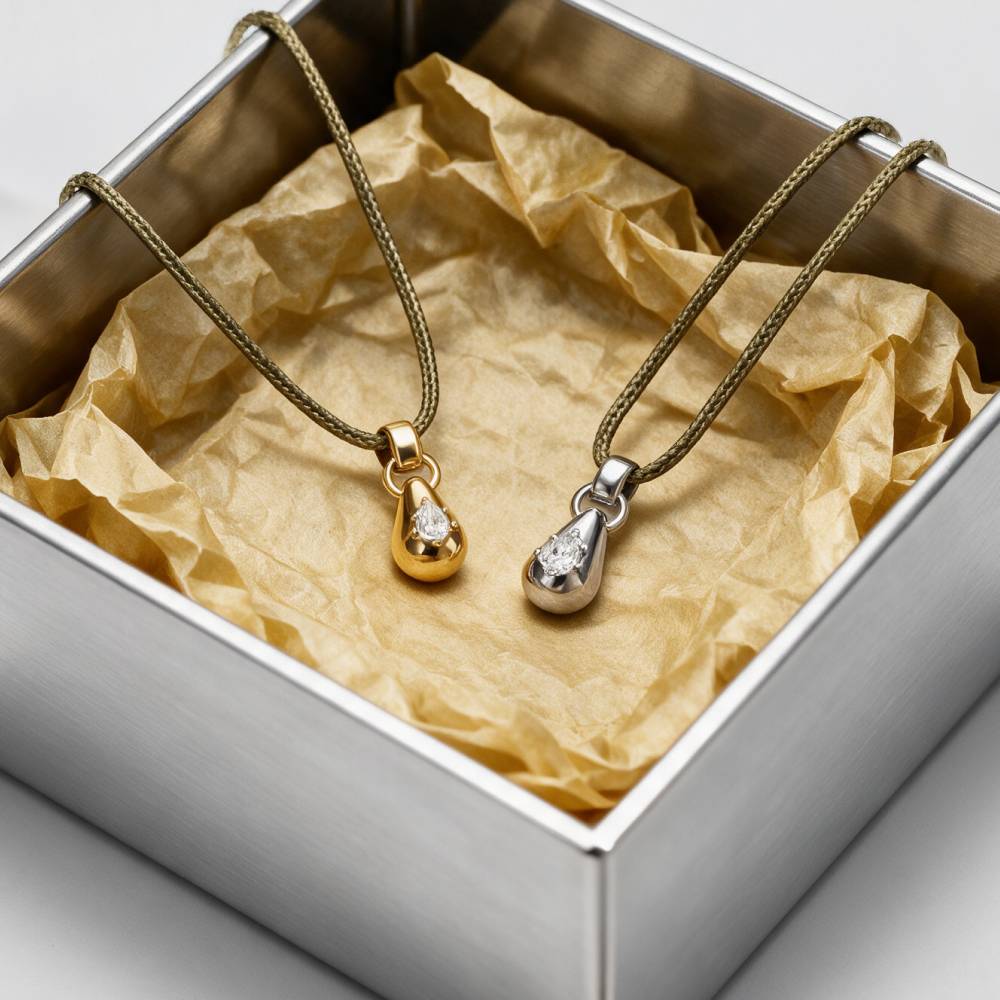 No. 3 Pear 0.25CT Diamond Necklace in Silver on an Adjustable Olive Green Cord-2 product photo