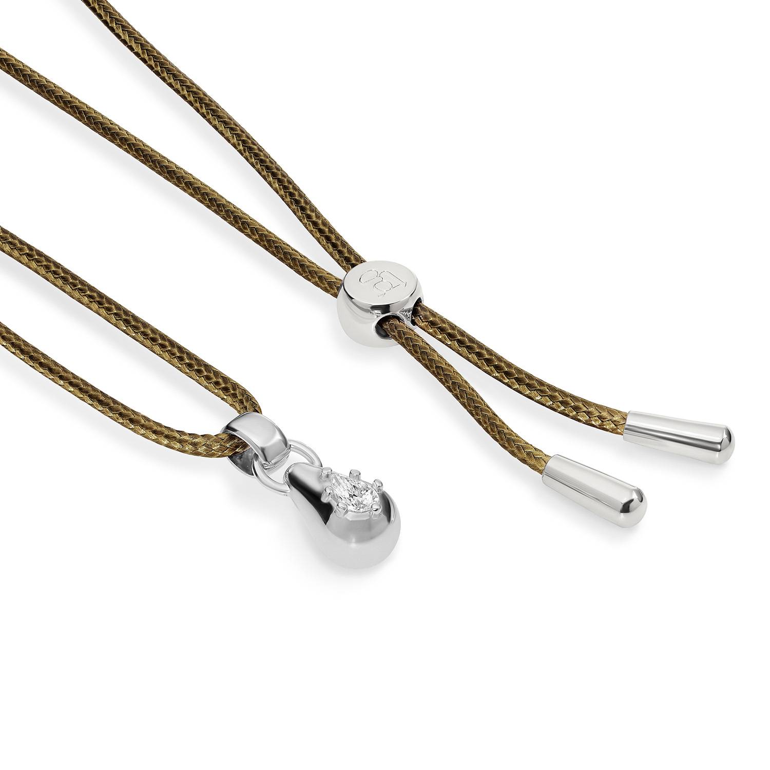 No. 3 Pear 0.25CT Diamond Necklace in Silver on an Adjustable Olive Green Cord-4 product photo