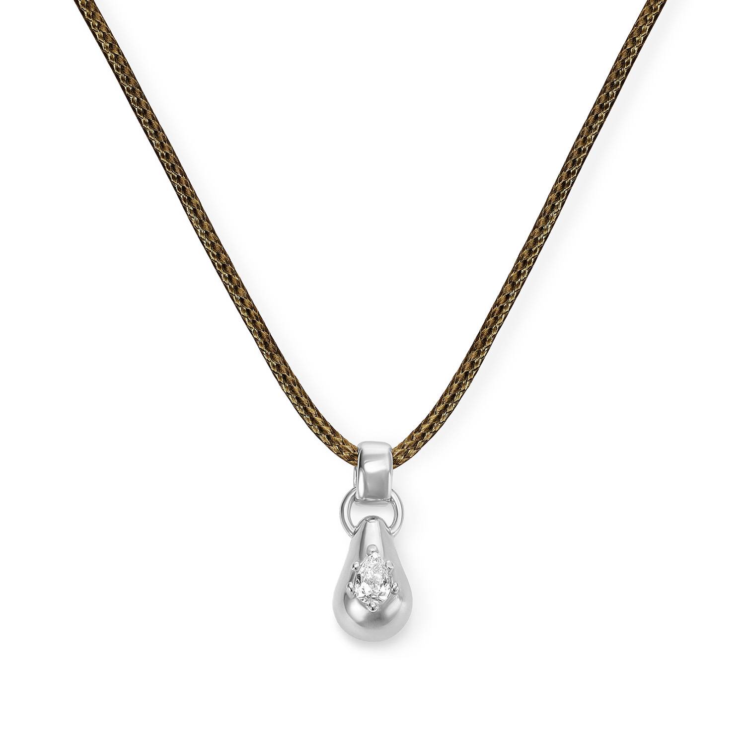 No. 3 Pear 0.25CT Diamond Necklace in Silver on an Adjustable Olive Green Cord-3 product photo