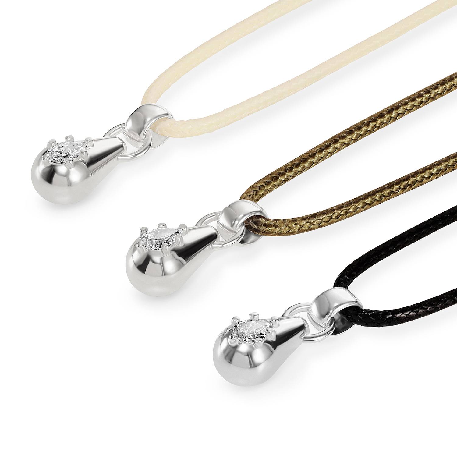 No. 3 Pear 0.25CT Diamond Necklace in Silver on an Adjustable Olive Green Cord-5 product photo