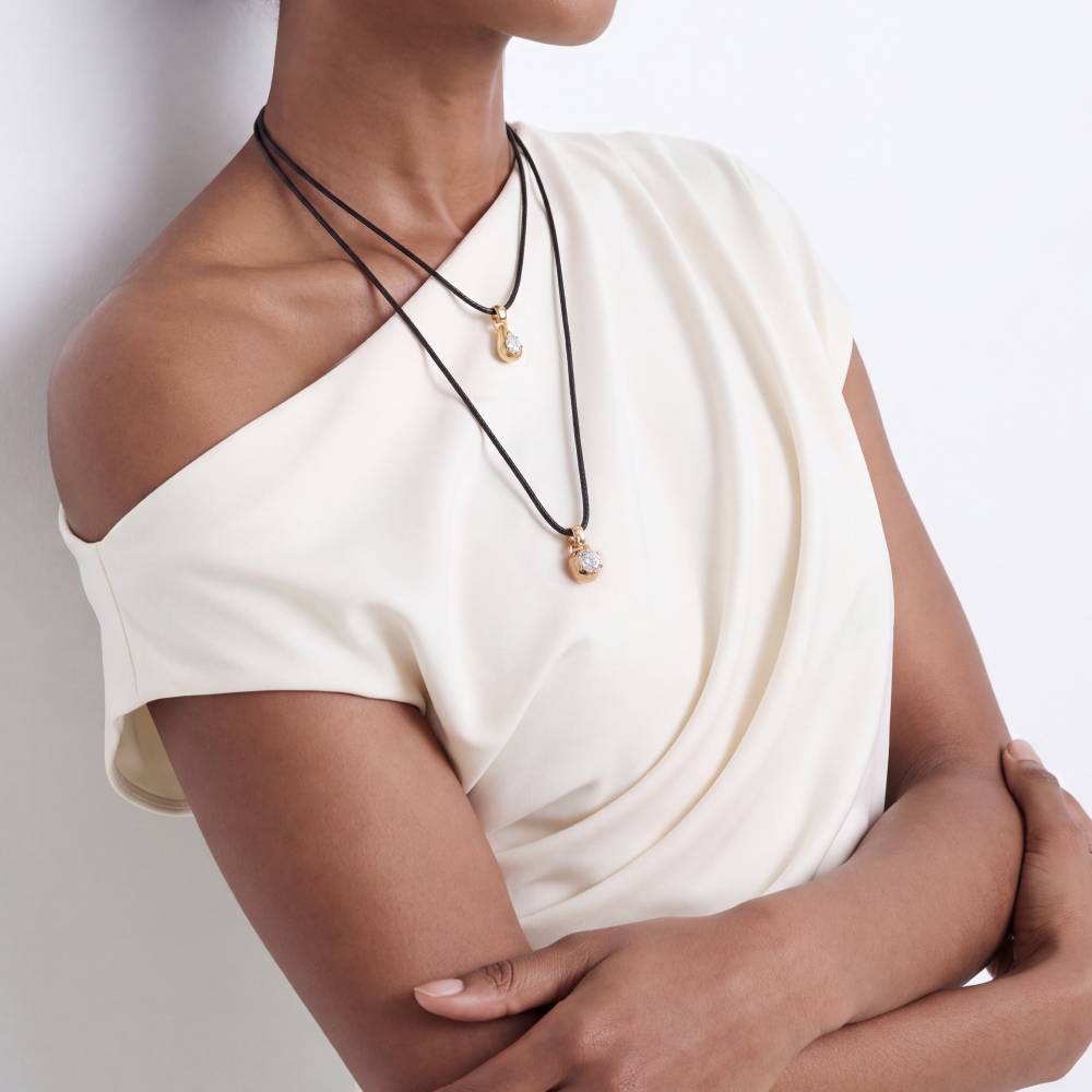 No. 3 Pear 1.0CT Diamond Necklace in Gold on an Adjustable Black Cord-2 product photo