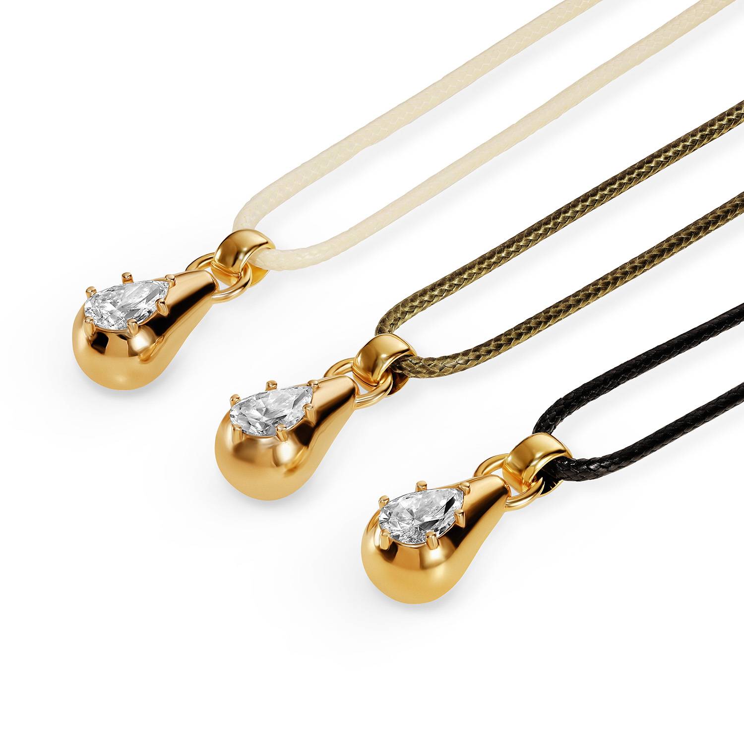 No. 3 Pear 1.0CT Diamond Necklace in Gold on an Adjustable Black Cord-5 product photo