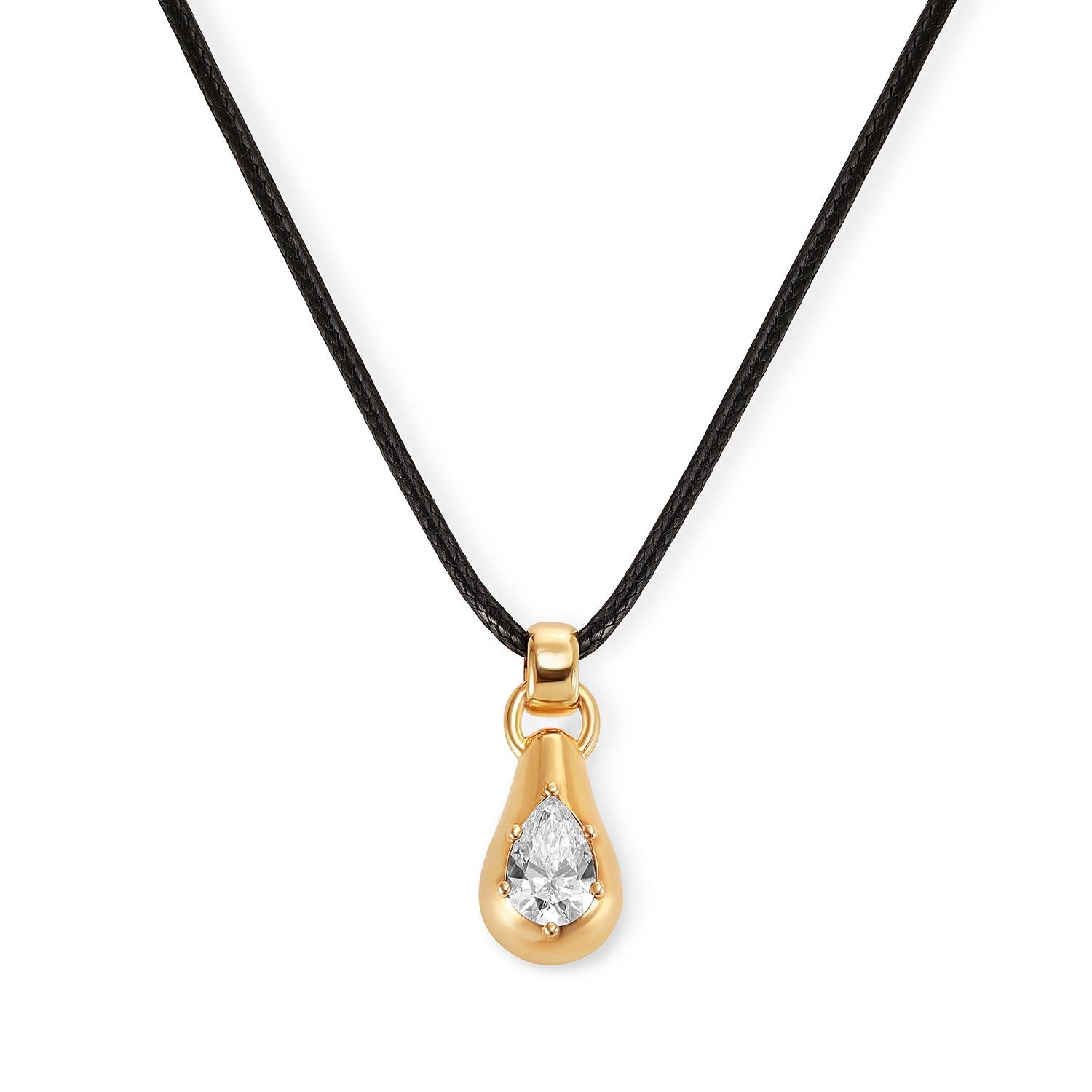 No. 3 Pear 1.0CT Diamond Necklace in Gold on an Adjustable Black Cord-3 product photo