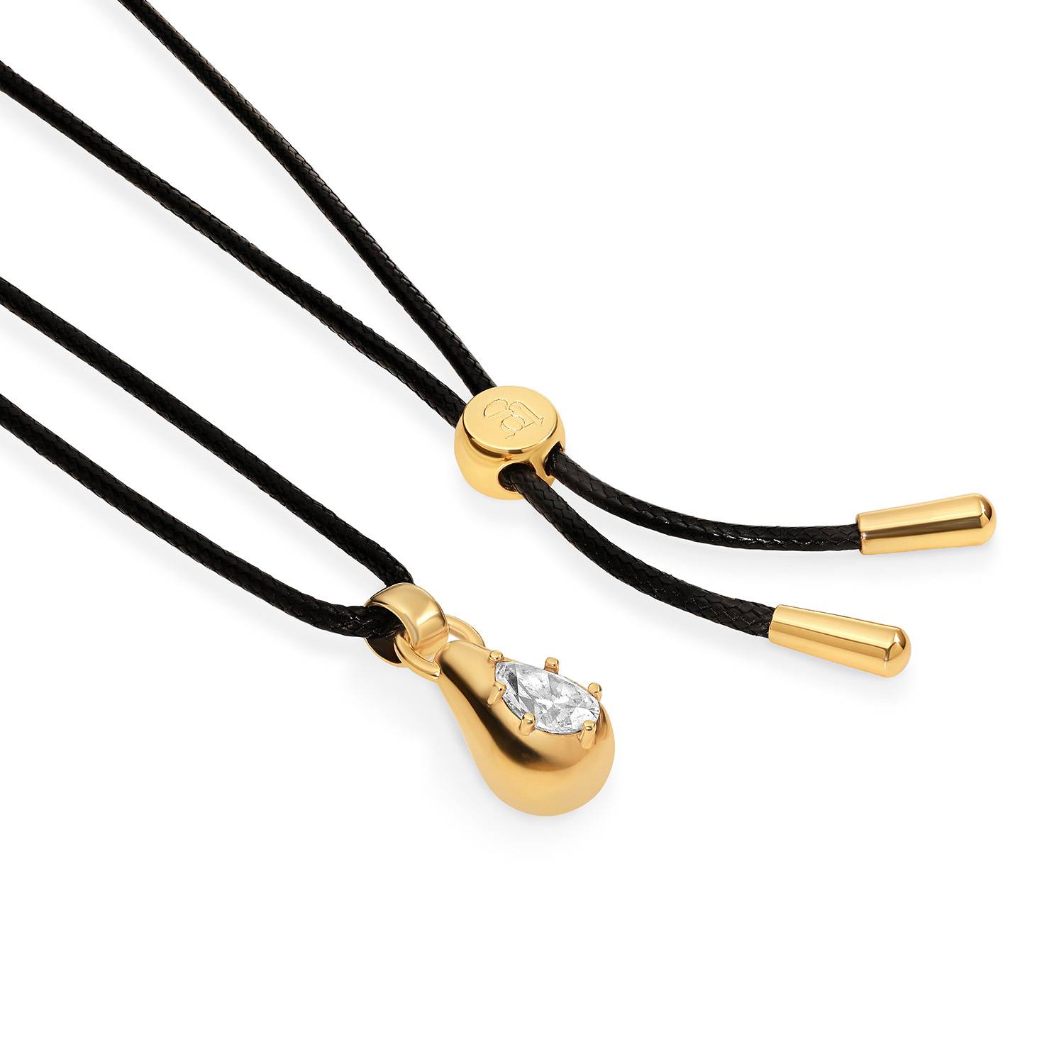 No. 3 Pear 1.0CT Diamond Necklace in Gold on an Adjustable Black Cord-4 product photo