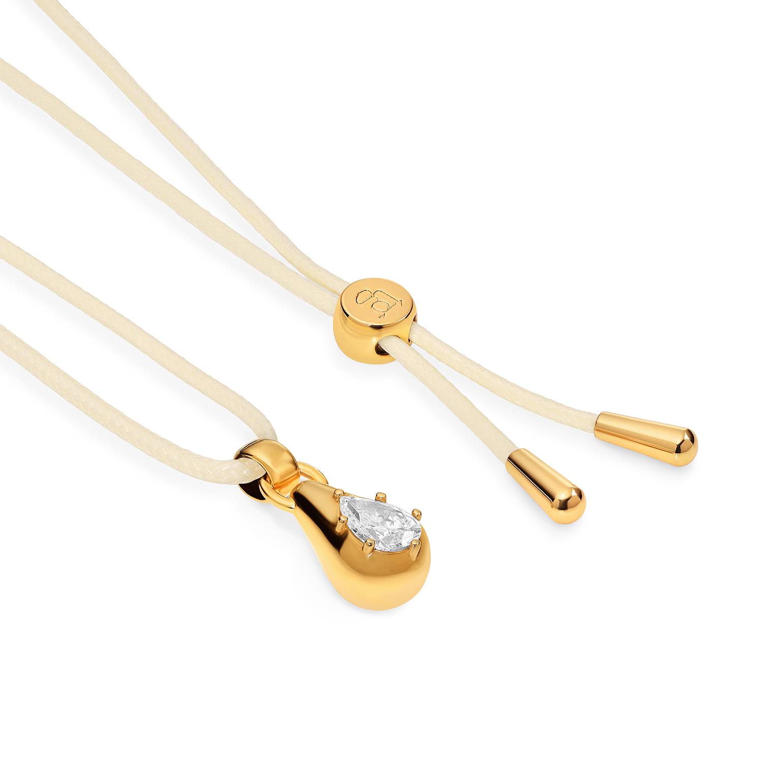 No. 3 Pear 1.0CT Diamond Necklace in Gold on an Adjustable Butter Yellow Cord-4 product photo