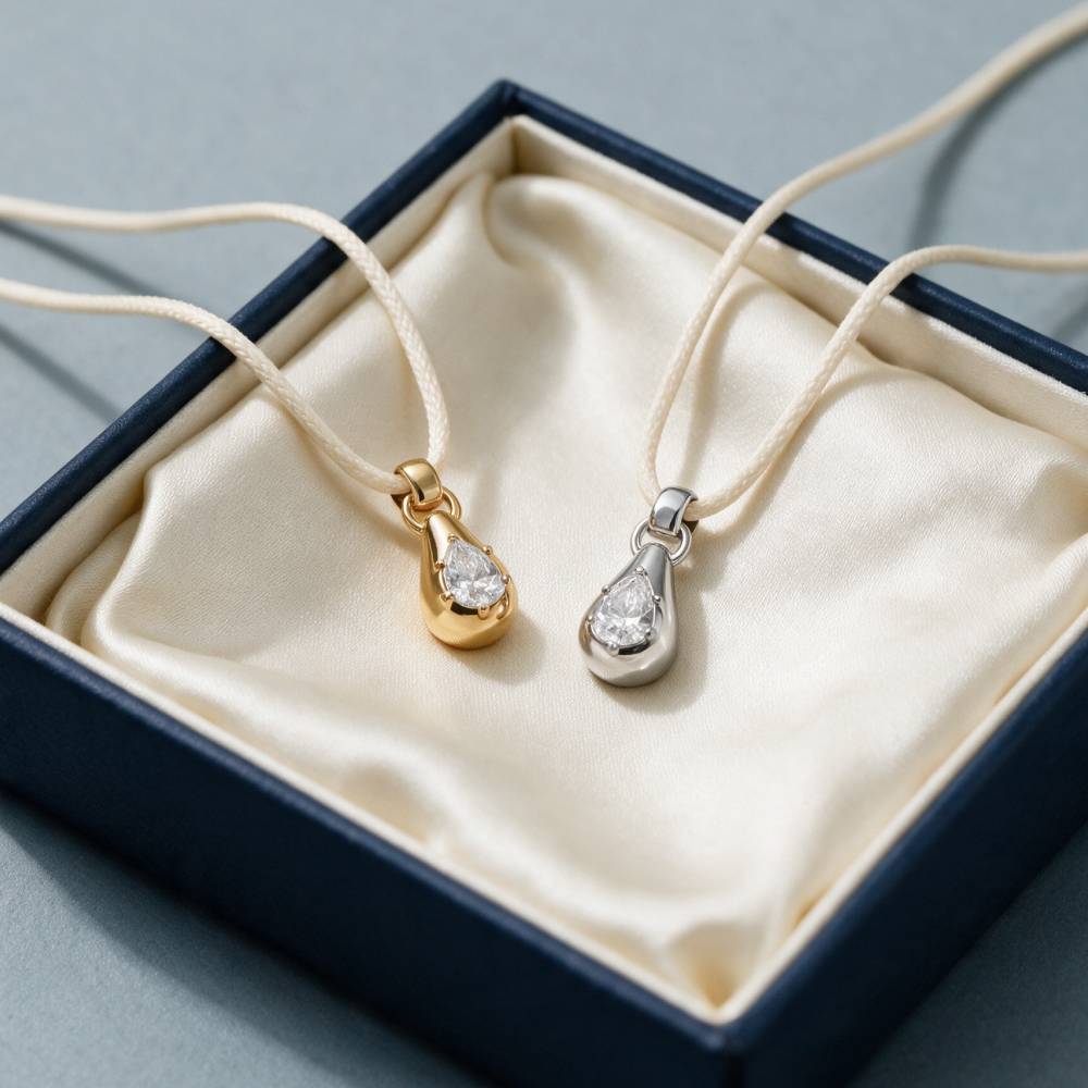 No. 3 Pear 1.0CT Diamond Necklace in Gold on an Adjustable Butter Yellow Cord-1 product photo