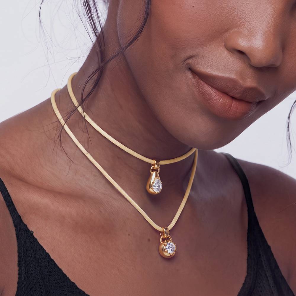 No. 3 Pear 1.0CT Diamond Necklace in Gold on an Adjustable Butter Yellow Cord-2 product photo