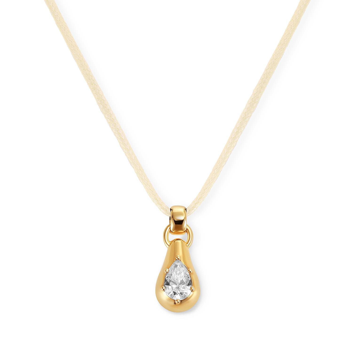 No. 3 Pear 1.0CT Diamond Necklace in Gold on an Adjustable Butter Yellow Cord-3 product photo
