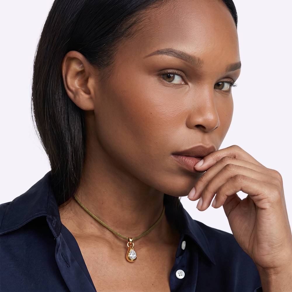 No. 3 Pear 1.0CT Diamond Necklace in Gold on an Adjustable Olive Green Cord-1 product photo