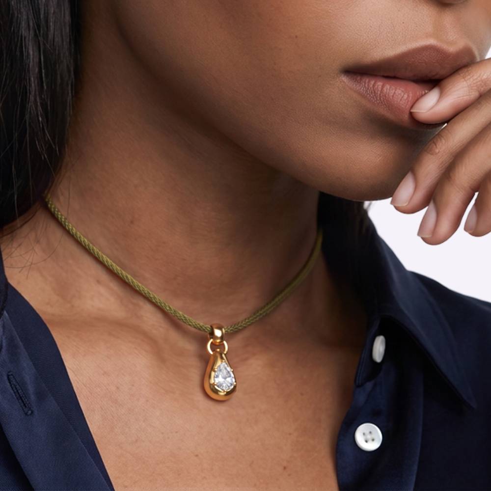 No. 3 Pear 1.0CT Diamond Necklace in Gold on an Adjustable Olive Green Cord-2 product photo
