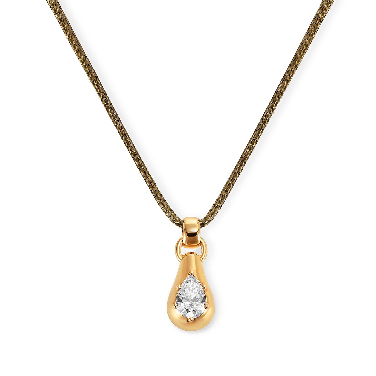 No. 3 Pear 1.0CT Diamond Necklace in Gold on an Adjustable Olive Green Cord-4 product photo
