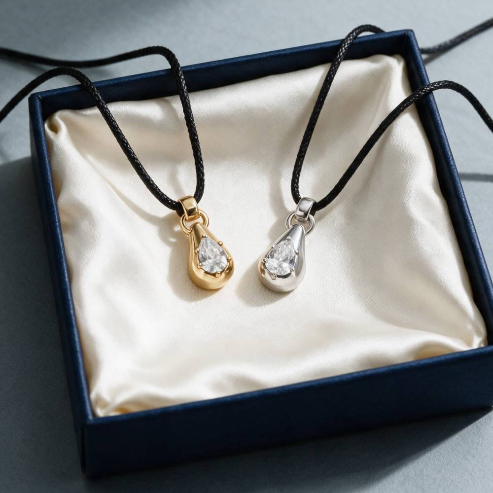 No. 3 Pear 1.0CT Diamond Necklace in Silver on an Adjustable Black Cord-2 product photo