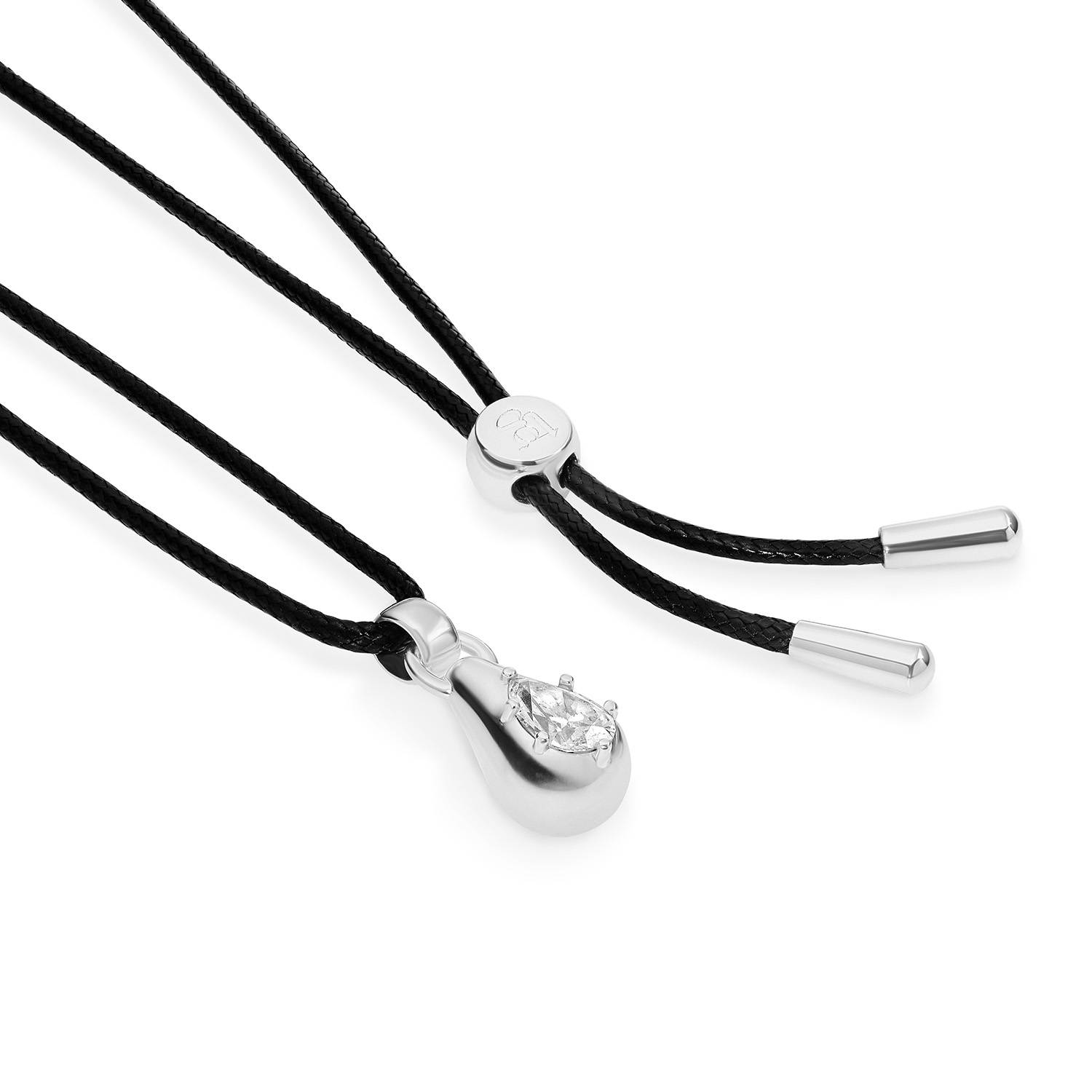 No. 3 Pear 1.0CT Diamond Necklace in Silver on an Adjustable Black Cord-4 product photo