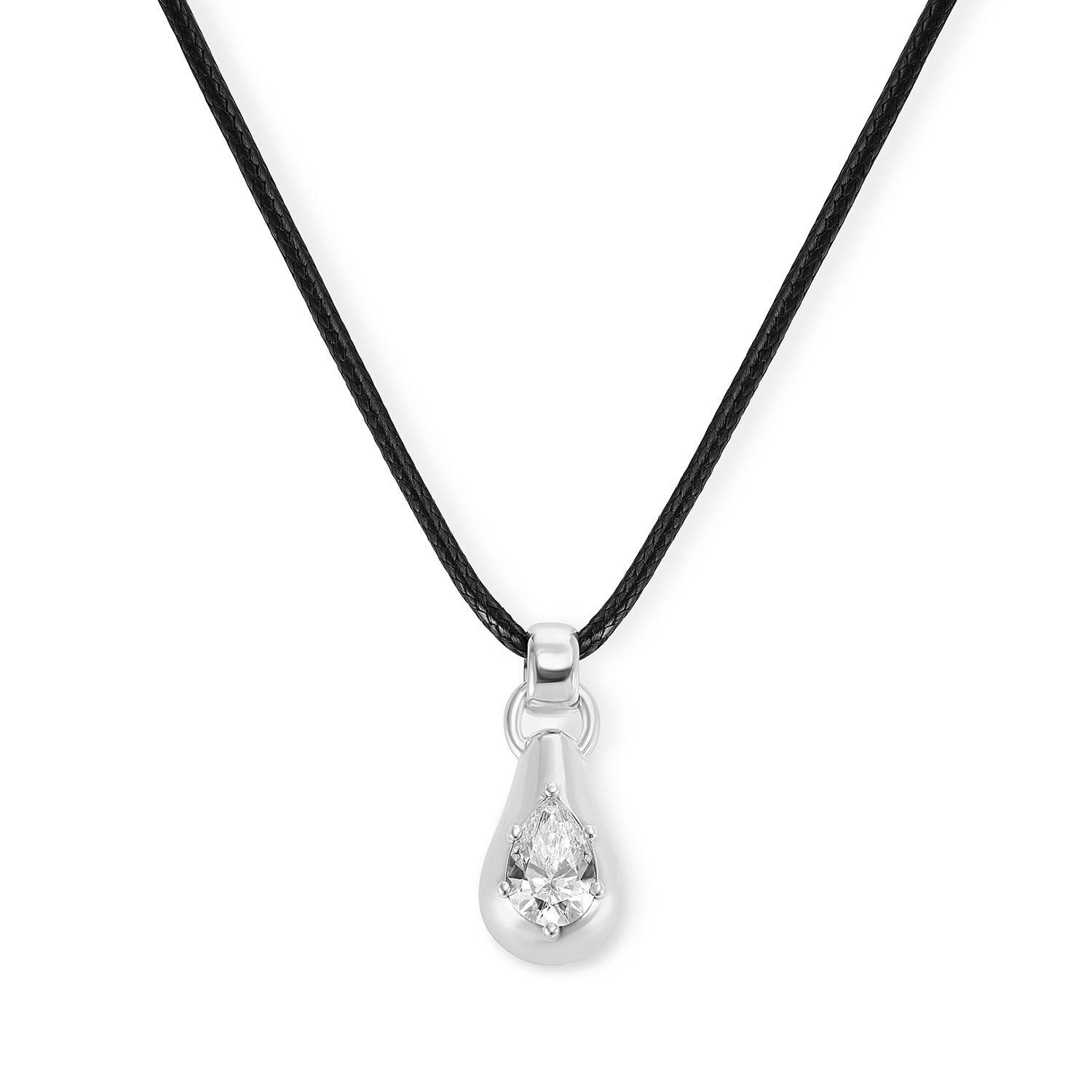 No. 3 Pear 1.0CT Diamond Necklace in Silver on an Adjustable Black Cord-3 product photo
