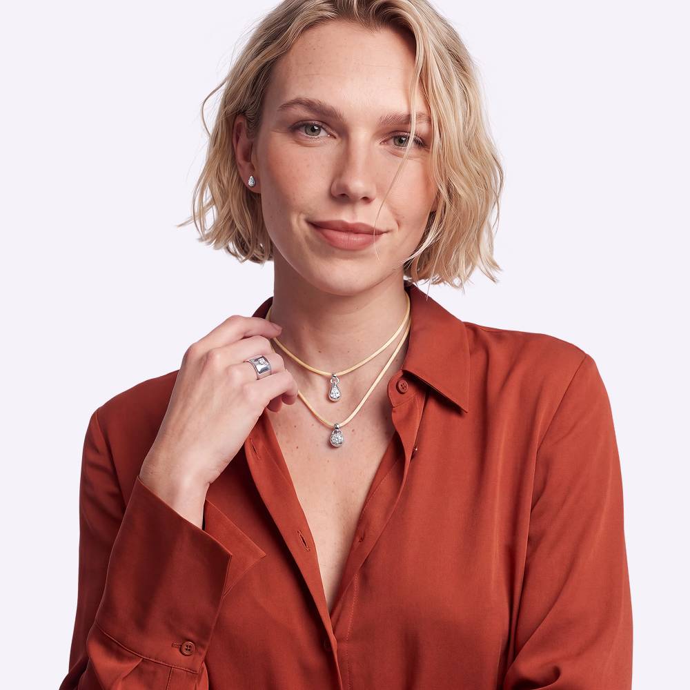 No. 3 Pear 1.0CT Diamond Necklace in Silver on an Adjustable Butter Yellow Cord-1 product photo