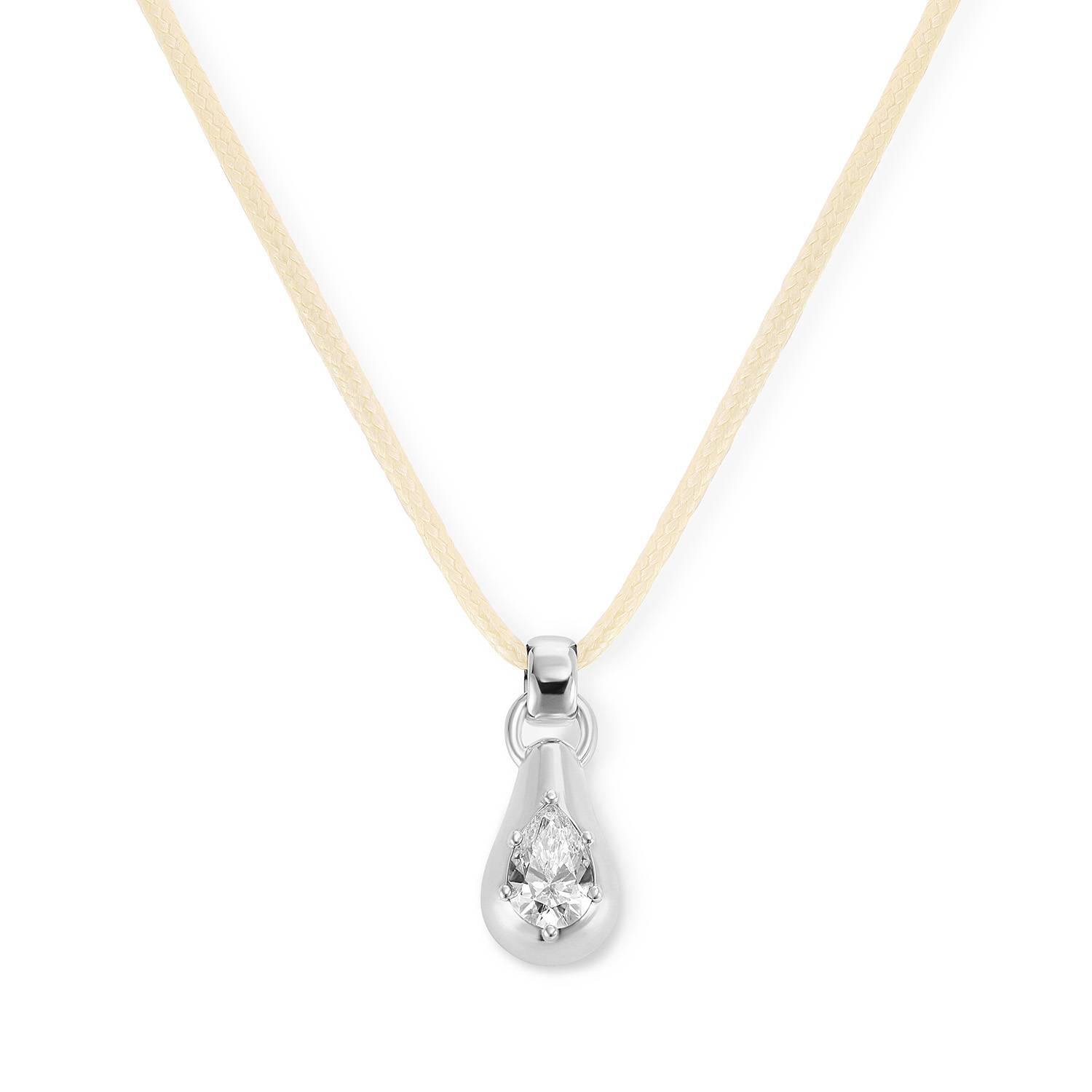 No. 3 Pear 1.0CT Diamond Necklace in Silver on an Adjustable Butter Yellow Cord-3 product photo