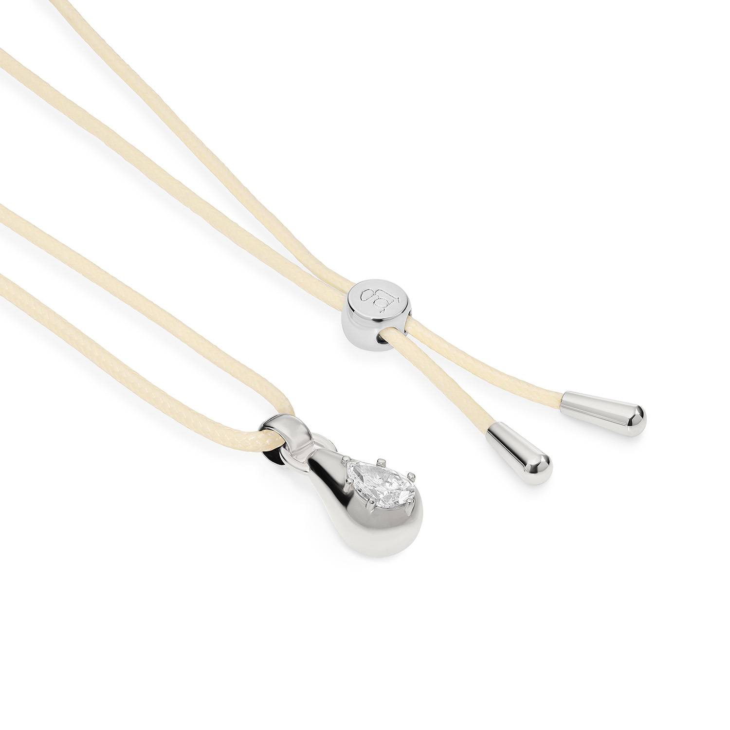 No. 3 Pear 1.0CT Diamond Necklace in Silver on an Adjustable Butter Yellow Cord-4 product photo